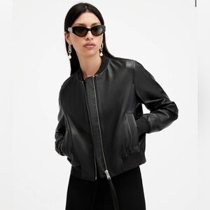 All Saints Orten Leather Bomber Jacket black size 10 NWT